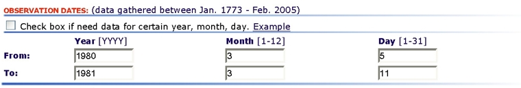 Illustrates date menu to select data for month range