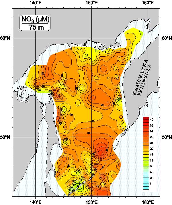 Okhots Sea. Nitrate distribution at 75m