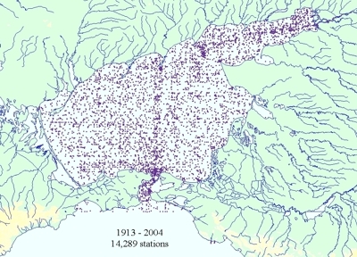 Data distribution plot for all cruises from 1914 to 2004 year.