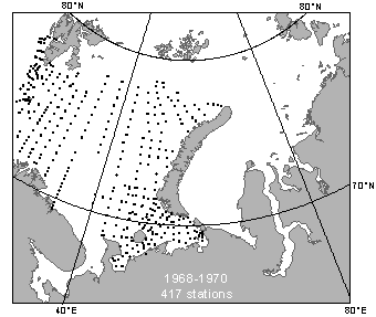 This map shows the locations of data from 417 benthic stations collected in the period 1968-1970 years.