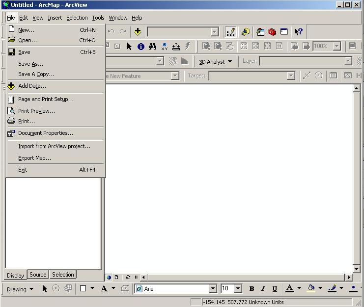 ArcMap File Menu Screen