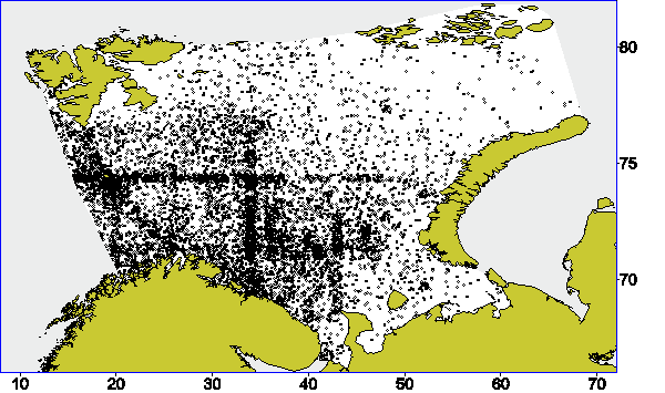 Temperature observation density (1 dot = 10 stations)