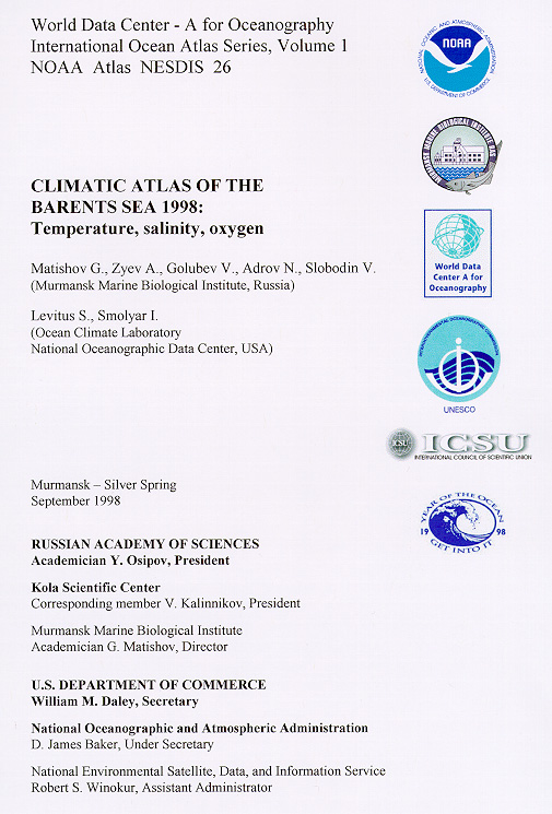 Climatic Atlas of the Barents Sea 1998: Temperature, Salinity, Oxygen