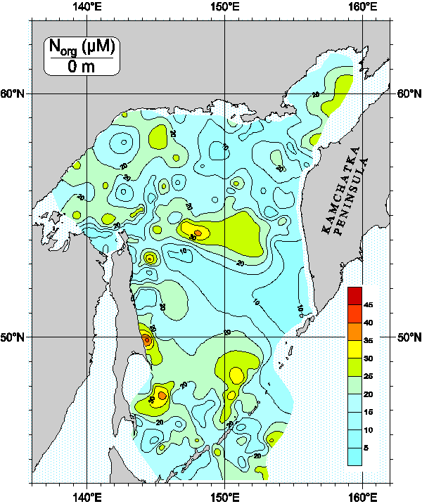 Okhots Sea. Organic Nitrogen distribution at surface
