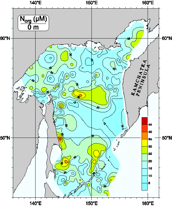 Contour map of organic nitrogen at different depths