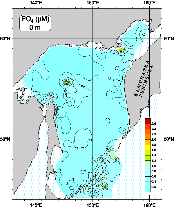 Contour map of phosphate at different depths