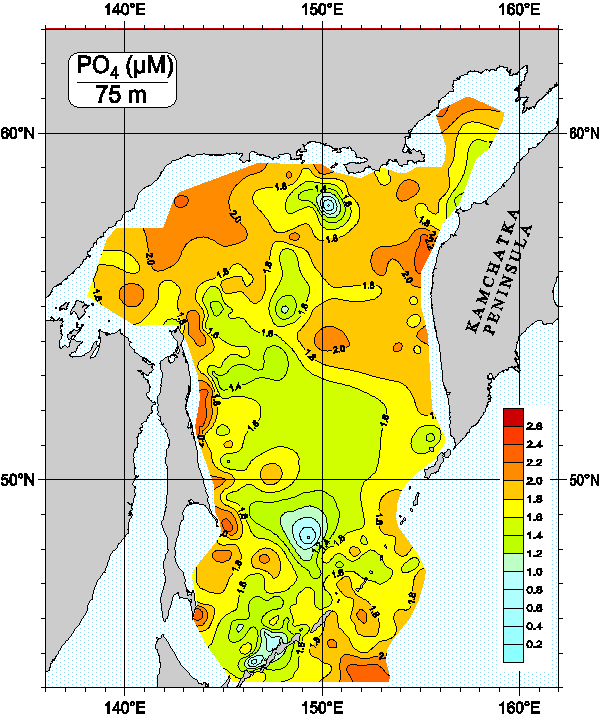 Okhots Sea. Phosphate distribution at 75m