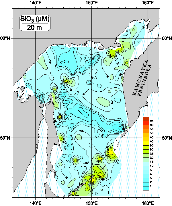 Okhots Sea. Silicate distribution at 20m
