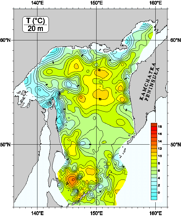 Okhots Sea. Temperature distribution at 20m