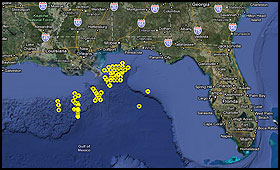 Cape Hatteras data plotted on a google map.