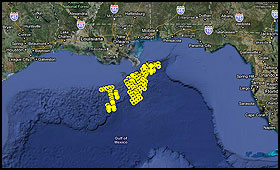 Ocean Veritas data plotted on a google map.